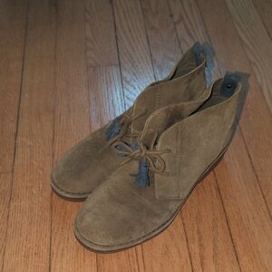 Olive Green Suede Hush Puppies Ankle Boots with Tassels